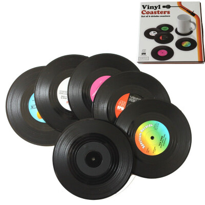 

Vintage Black Plastic CD Vinyl Record Drinking Coasters Table Placemats Heat-resistant Coffee Mug Mat Cup Pad For Drinks