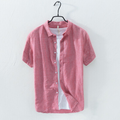 

Mens Linen Shirt Mens button shirt clean Casual Short Sleeve Top