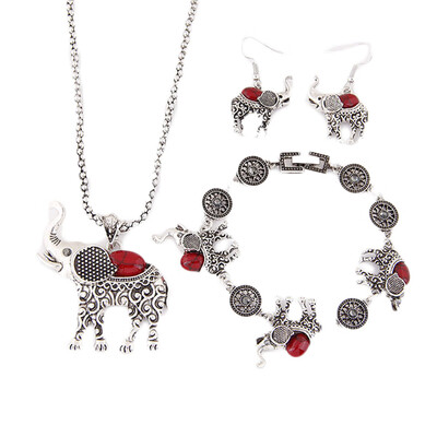 

Retro Tibetan Silver Turquoise Elephant Pendant Necklace Drop Earrings Bracelet Jewelry Sets