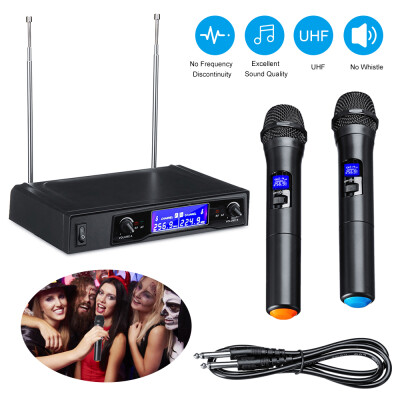 

Karaoke Microphones UHF Professional 2 CH Cordless Dual Handheld Microphone Digital LCD Display Mic System Set for Party Wedding C