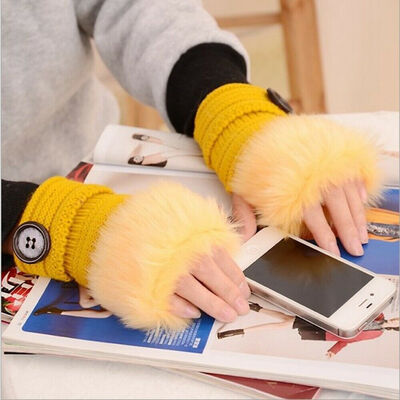 

Women Winter Faux Fur Warm Fingerless Gloves Ladies Fashion Half Finger Mittens