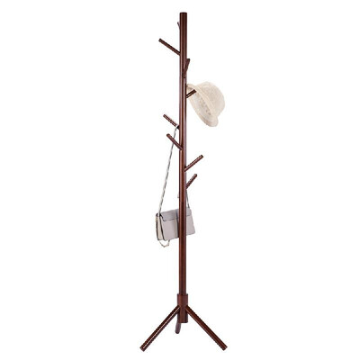 

Rubberwood Wooden Floor Standing Clothes Hat Hall Tree Free Standing Hallstand Hatstand Hat Rack Coat Stand Holder with 8 Hooks