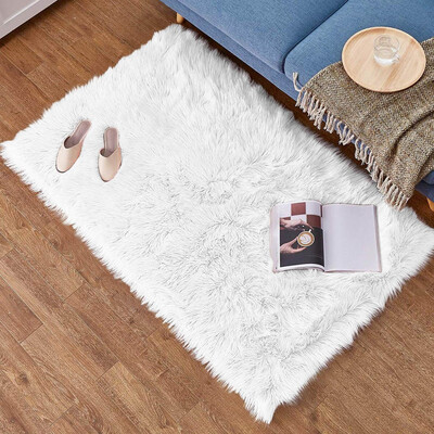 

Gobestart Wool Imitation Sheepskin Rugs Faux Non Slip Bedroom Shaggy Carpet Mats