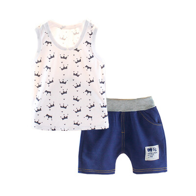 

kid clothes Summer Baby Boys Clothes Sleeveless Crown Print Tops Blouse VestFloral Shorts Children Casual Outfits Sets