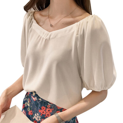 

2019 Summer Women Blouses Tops V-Neck Short Sleeve Chiffon Blouse Female Shirts Blusas