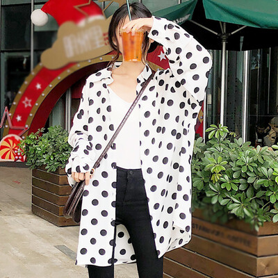 

Fashion Wave Point Women Blouse Sweet Casual Autumn Chiffon Tops 2019 Loose Ladies Medium&Long Blouse