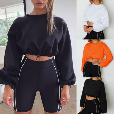 

Women Hoodie Sweatshirt Jumper Sweater Crop top Coat Sports Pullover Tops Blouse