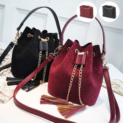 

New Mini Crossbody Handbags Cute Suede Bucket Bag Organizer Small Tassel PU Leather Womens Shoulder Messenger Bags