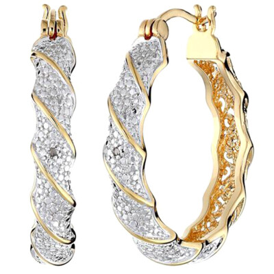 

18 K Gold Platedtopaz Twisted Hoop Earrings Pretty Gift Chic Beautiful Style