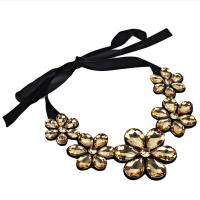 

Women Fashion Crystal Flower Charm Choker Chunky Statement Bib Chain Necklace