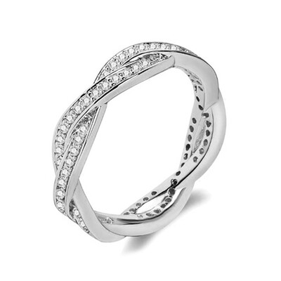 

Fate Wheel Real 925 Sterling Silver Gold- cololr Twisted Rings Paved Clear Minnie CZ Women Fashion Zircon Ring
