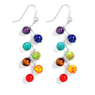 

Round Beads Natural Stone 7 Chakra Drop Earrings Yoga Reiki Healing Stone