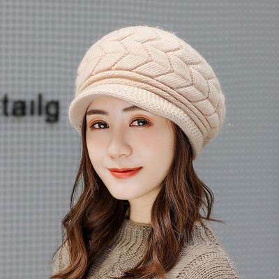 

2009 New Rabbit Hair Hat Lady Autumn&Winter Duck Tongue Hat Knitted Cap Heating Pure Color Beret Factory Direct Sales