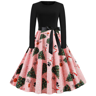 

Tailored Women Vintage Long Sleeve Christmas 1950s Housewife Evening Party Prom Dress