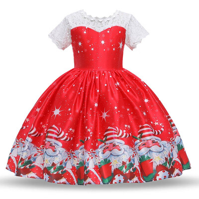 

Christmas Children Girls Tutu Dress Kids Short Sleeve Lace Patchwork Design Princess Dresses Outfits