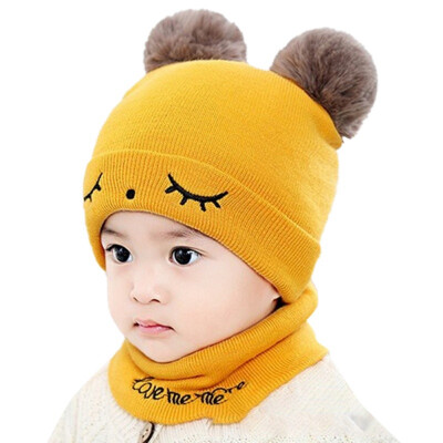 

Baby Winter Warmer Scarf Cartoon Print Hat With Ball Design Infant Collar Scarves Neckerchiefs Headwear Set 2019