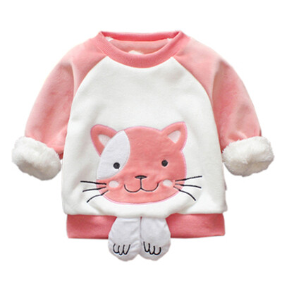 

Childrens sweatshirts Cat print Cartoon Long Sleeve O neck Baby Autumn winter Plus velvet thicken Kids tops toddler sweatshirts