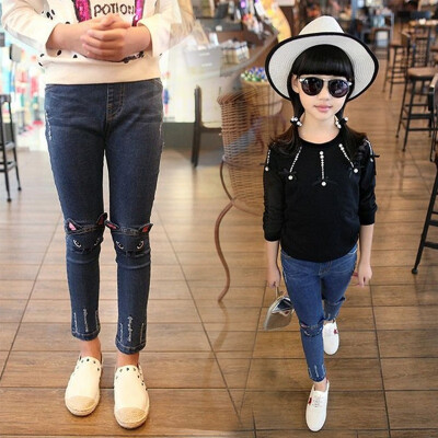 

Childrens Girls Jeans Cute Cartoon Cat Embroidery Slim Cowboy Pants