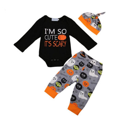 

3pcsSet For Kids Spring Autumn Casual Fashion Baby Letter Printing Romper And Trousers And Hat Kids Three-piece Outfit Set