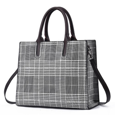 

Fashion Women Pu Leather Handbag Plaid Pattern Casual Tote bag Quality Female Shoulder Bag Wide Strap Top-handle bag