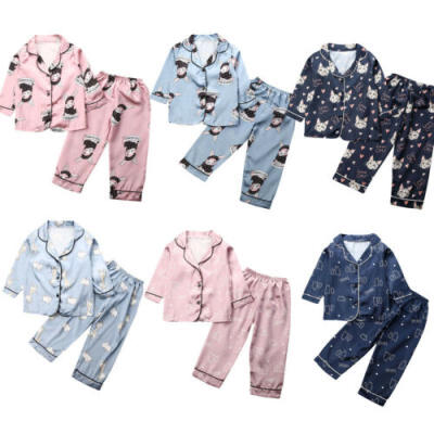 

UK Kid Baby Boy Girl Satin Silk T ShirtPants Pajamas Nightwear Sleepwear Outfit