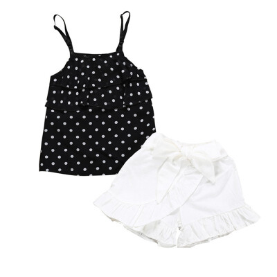 

Summer Baby Girls Clothes Set Casual Sleeveless Polka Dot Print Strap T-shirt TopsShorts Suits Costume Set