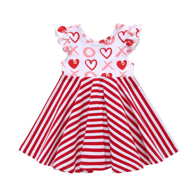 

Baby Dresses Summer Casual Baby Girls Heart Stripe Print Dress Cotton Kids Toddler Flare Sleeve Sundress Outfits