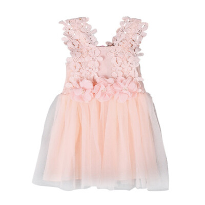 

High Quality Cute Baby Girl Party Pearl Lace Tulle Flower Gown Fancy Princess Dress Sundress Lovely Kids Dresses