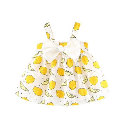 

Summer Kids Baby Girl bowknot Dress For Girls Clothes Fruit Printed Princess Sleeveless Sling beach Dresses