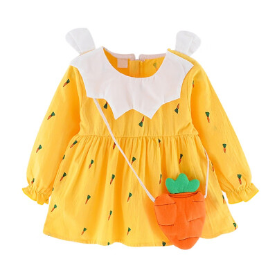 

Spring Autumn Girls Dresses Cotton Long-sleeved Carrot Princess Dress Childrens Clothing Plus Accessories Musette Bag