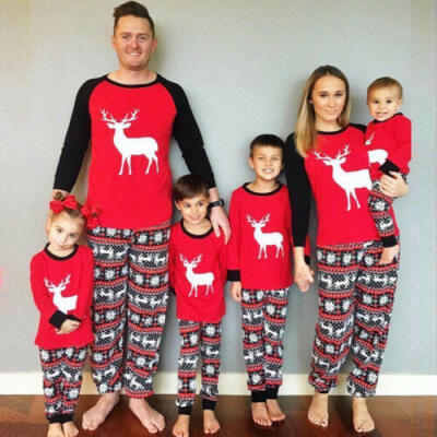 

Family Matching Christmas Pajamas Set Women Men Kids Deer Sleepwear Nightwear