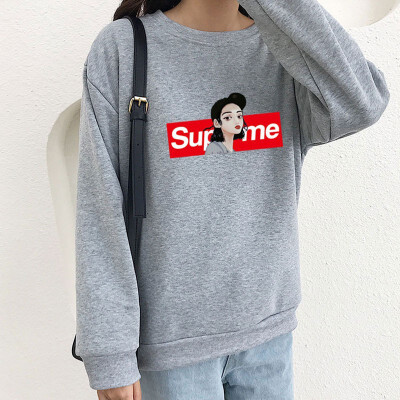 

Women Simple Winter Plus Velvet Sweatshirts Warm Long Sleeve Cute Print Casual Loose Round Collar Sweatshirts