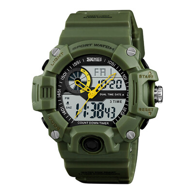 

SKMEI 1331 Men Quartz 3 Time Chrono Watches Countdown Dual Time Analog Digital Display Wristwatch 5ATM Waterproof Fashion Casual