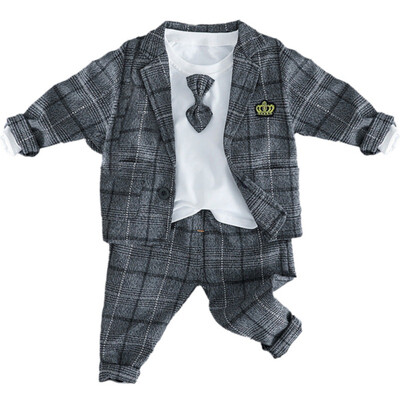 

3pcs Boys British Gentleman Children Suit Baby Boy Clothing Sets Infant Long Sleeve T-shirt Coat Pants Clothes Set 1-4Y
