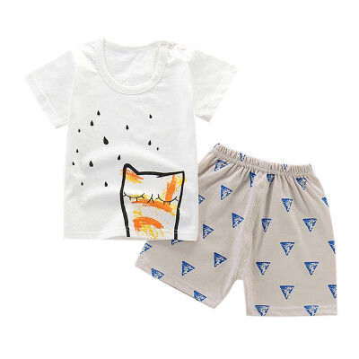 

Summer Baby Boys Girl Short Sleeve Cartoon Print Tops T-shirt Shorts Toddler Casual Outfits Sets Fashion Set