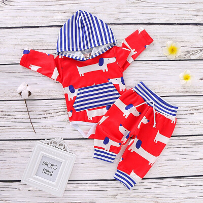 

New Autumn Baby Boy Girl Clothes Casual Fashion Cartoon Printing Cute Hooded And Trousers Kids Two-piece Outfit Set