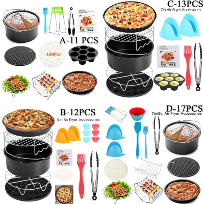 

11121317Pcs Home Air Fryer Accessories with Stainless Steel Stand Silicone Mat Recipe Book Non-stick Bucket