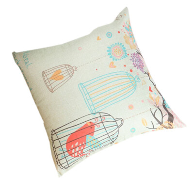 

Square Cotton Linen Pillow Case Flower Bird Cage Print Pillowcase Cover Home Decorative Slip