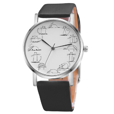 

Animal Dial Palte Cute Cat Design Wrist Watch Fashionable Quartz Movement Adjustable Pin Buckle Band for Girl Kids Chidren Present