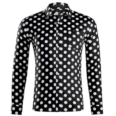 

Toponeto Mens Baggy Beach Hawaiian Print Long Sleeve Button Turn-down Collar Shirts Tops