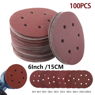 

100Pcs 6 Inch 6 Holes Sanding Disc Polishing Pads Round Shape Sander 40-2000 Mixed Grit Orbital SandPaper Punch Sheet