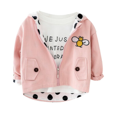 

2019 Autumn Baby Girl Cute Outerwear Cartoon Bee Print Casual Hoodie Zipper Sweatshirt Kids Coat Outfits Cloths