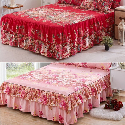 

Cotton Flower Pattern Gold Brushed Microfiber Ruffled Bed Skirt for Bed