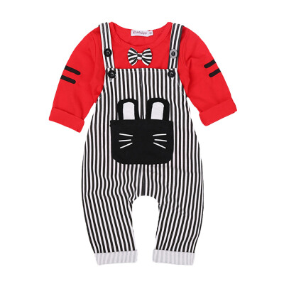 

Toddler Infant Boy Casual Sets Boys Baby Autumn Outfits Kids Long Sleeve TopStripe Strap Trousers Sets 6-24M