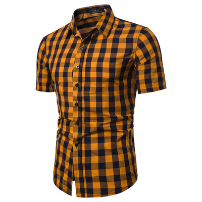 

Tailored Mens Lattice Splicing Pattern Casual Fashion Lapel Short Sleeve Shirt