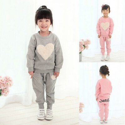 

2pcsset Kids Girls Heart Pullover Jumper Hoodies Top Pants Casual Outfits Set Tracksuit