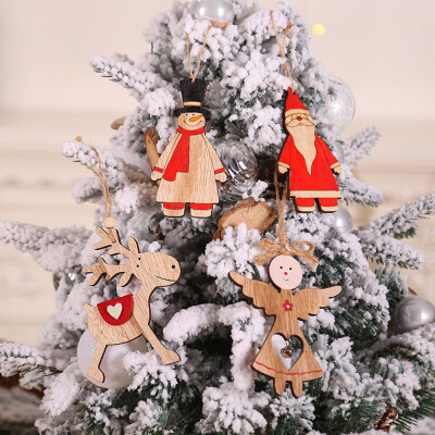 

Tailored Christmas Decorations Wooden Sleigh Christmas Tree Pendant Window Dressing 4PC