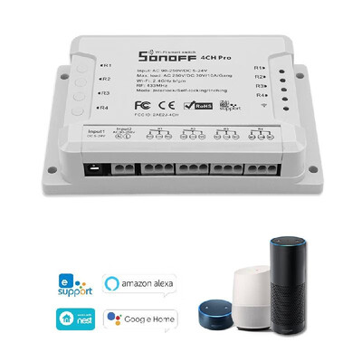 

eWeLink 4CH Pro R2 ITEAD RF 433MHz 4 Gang WiFI Switch 3 Working Modes InchingSelf-LockingInterlock WiFi Smart Switch Works with A