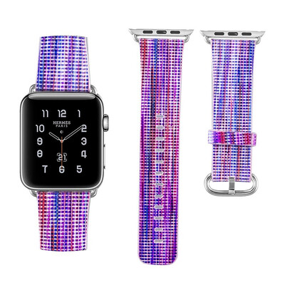 

Genuine Leather Strap Rainbow Replacement Band Stainless Metal Clasp for Apple Watch Series 4 3 2 1 Wrist Bracelet Iwatch