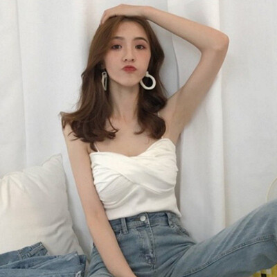 

Womens Summer Spaghetti Strap Crisscross Solid Ruched Knitted Camisole Sexy Sleeveless New Casual Camis Underwear Women